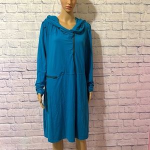 ATHLETA hooded 1/2 zip midi teal dress- 1X